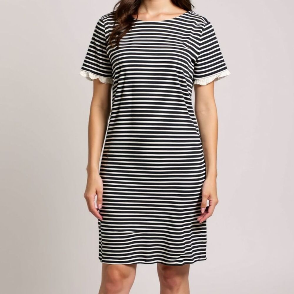 J.Crew Navy & White Stripe Nautical Dress | Ruffle Sleeve Cotton | M‎